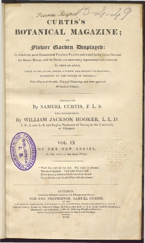 Curtis's Botanical Magazine (1801). Vol. 62 (Vol. 9 of the new series)