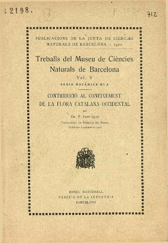 Treballs del Museu de Ciències Naturals de Barcelona. ; Vol. 5. Sèrie botànica ; n.º 3