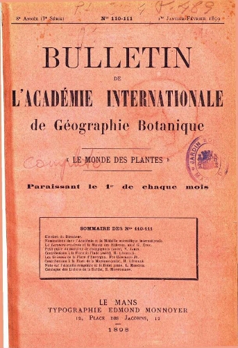 Bulletin de l'Académie internationale de Géographie Botanique. [...] [Tome VIII], 8e Année (3e Série)