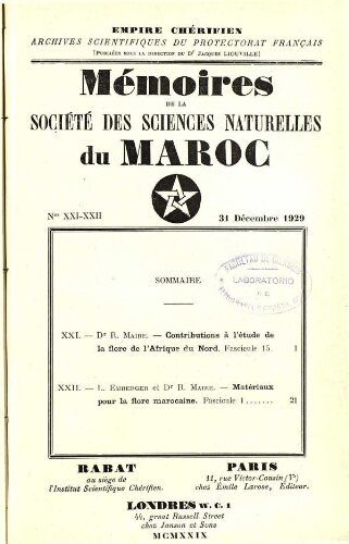 Mémoires de la Société des sciences naturelles du Maroc. Nº 21-22