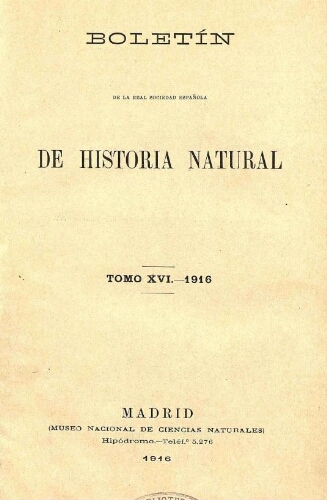 Boletín de la Real Sociedad Española de Historia Natural. Tomo 16