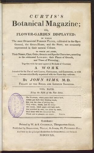 Curtis's Botanical Magazine (1801). Vol. 47 (Vol. 5 of the new series)