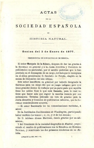 Actas de la Sociedad Española de Historia Natural [año 1877]
