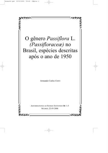 O gênero Passiflora L. (Passifloraceae) no Brasil, espécies descritas após o ano de 1950