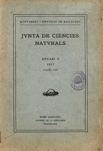 Anuari. Junta de Ciències Naturals de Barcelona. Anuari II 1917
