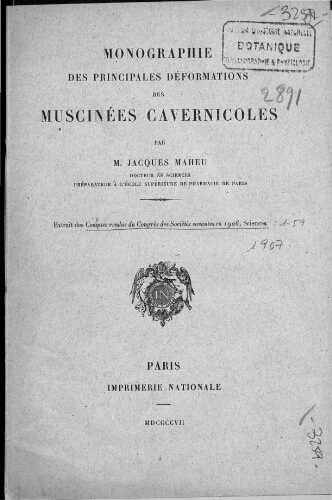 Monographie des principales déformations des muscinées cavernicoles