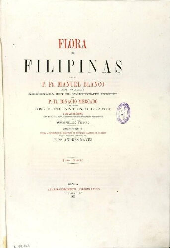 Flora de Filipinas [...] Gran edición [...] Tomo Primero