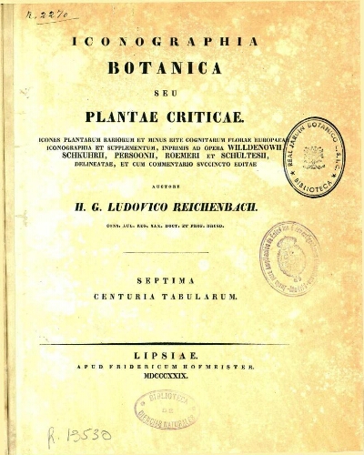Iconographia botanica seu plantae criticae [...] Septima centuria tabularum