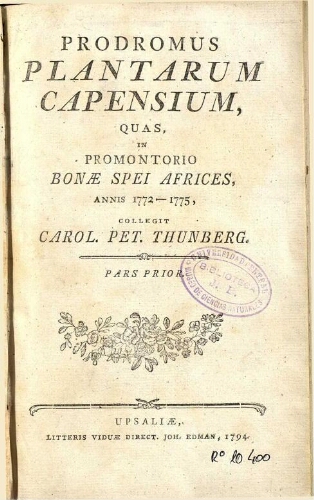Prodromus plantarum Capensium [...] Pars prior