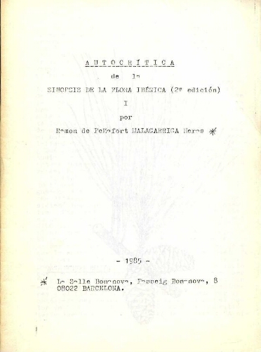 Autocrítica de la sinopsis de la flora ibérica (2.ª edición) [...] I
