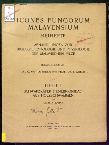 Icones fungorum malayensium. Beihefte. Heft 1. Schwarzkäfer (Tenebrionidae) aus Holzschwämmen