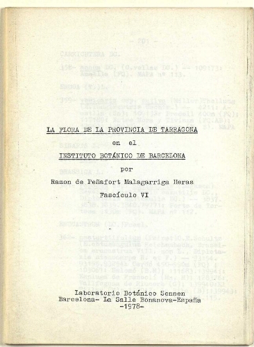La flora de la provincia de Tarragona en el Instituto Botánico de Barcelona [...] Fascículo VI