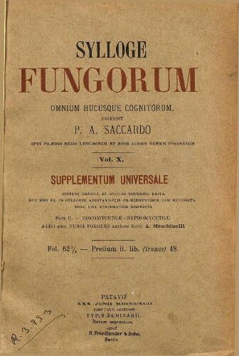 Sylloge fungorum [...] Vol. X