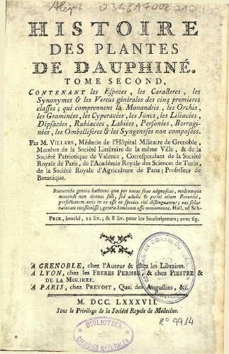 Histoire des plantes de Dauphiné. Tome second