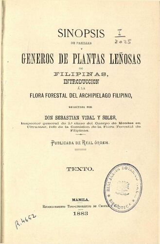 Sinopsis de familias y géneros de plantas leñosas de Filipinas [...] Texto