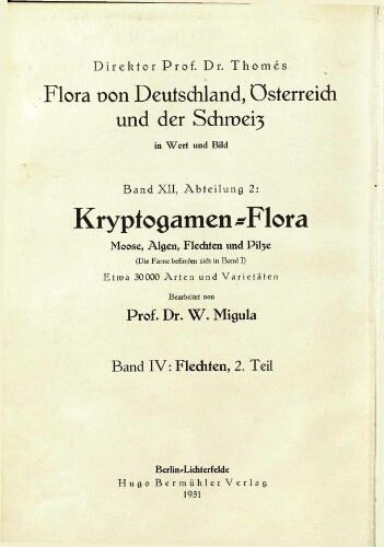 Kryptogamen-Flora von Deutschland [...] Band IV. Flechten. 2. Teil
