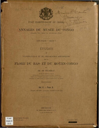 Annales du Musée du Congo (Belge). Série V. Botanique. Vol. II -- Fasc. 2
