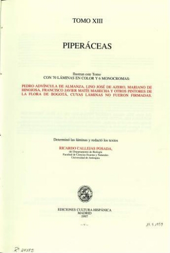 Flora de la Real Expedición Botánica del Nuevo Reino de Granada. T. 13. Piperáceas