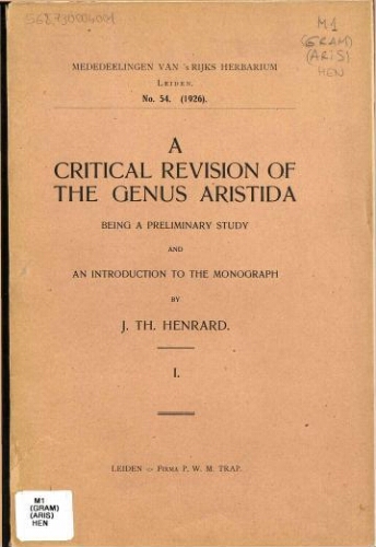 A critical revision of the genus Aristida [...] [Volume] I