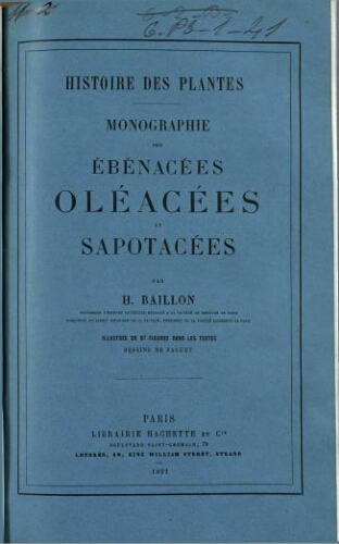 Histoire des plantes. Monographie des Ébénacées, Oléacées et Sapotacées