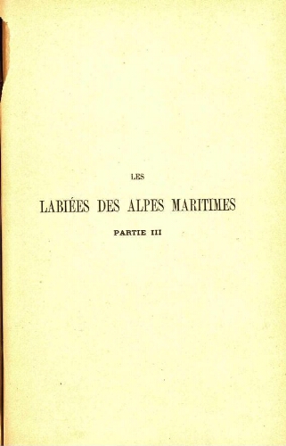 Les Labiées des Alpes maritimes. Partie III