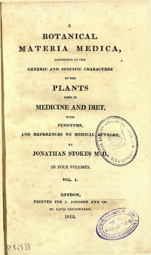 A botanical materia medica [...] Vol. I