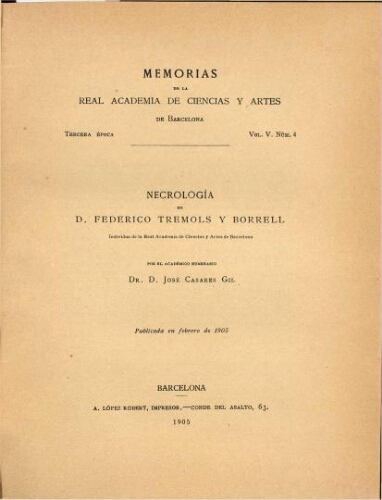 Necrología de D. Federico Tremols y Borrell