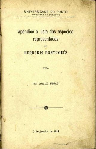 Apêndice à lista das espécies representadas no Herbário português