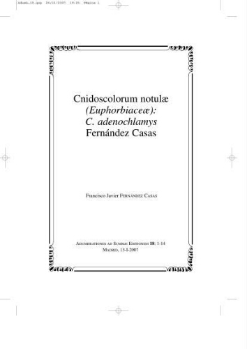 Cnidoscolorum notulae (Euphorbiaceae): C. adenochlamys Fernández Casas