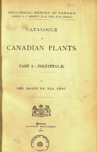 Catalogue of Canadian plants. Part I. - Polypetalae