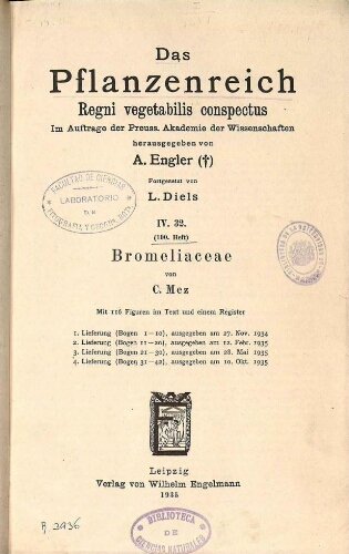 Bromeliaceae. In: Engler, Das Pflanzenreich [...] IV. 32. (100. Heft)