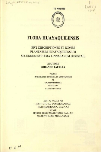 Flora Huayaquilensis [...] Tomus I