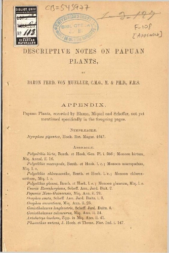 Descriptive notes on Papuan plants, [...] ; Appendix