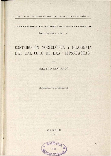 Constitución morfológica y filogenia del calículo de las "Dipsacáceas"