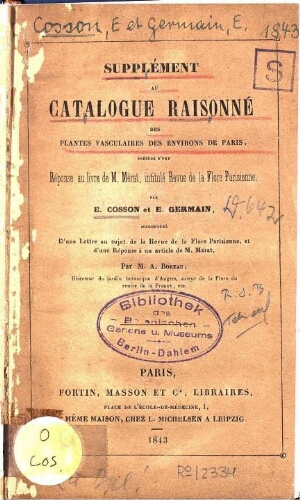 Supplément au Catalogue raisonné des plantes vasculaires des environs Paris