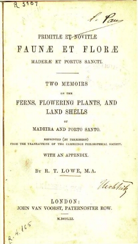 Primitiae et novitiae faunae el florae Maderae