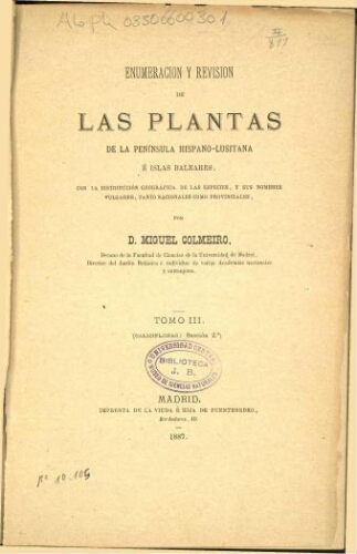 Enumeración y revisión de las plantas de la Península Hispano-Lusitana é islas Baleares [...] T. 3