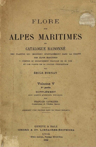 Flore des Alpes maritimes [...] Volume V. 1re partie