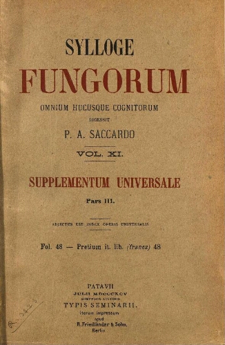 Sylloge fungorum [...] Vol. XI