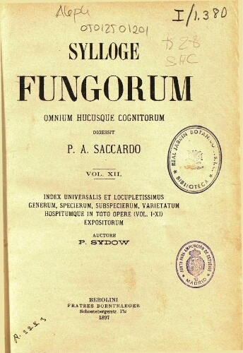 Sylloge fungorum [...] Vol. XII. Pars 1