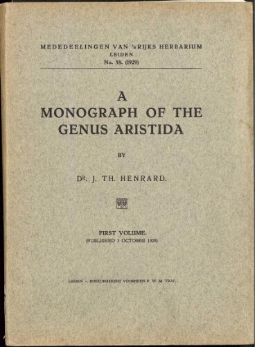 A monograph of the genus Aristida [...] First volume