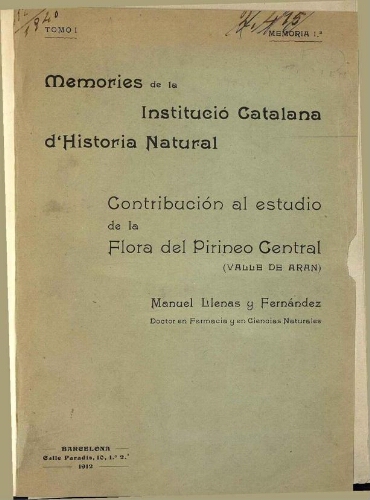 Contribución al estudio de la Flora del Pirineo Central
