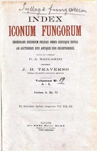 Sylloge fungorum [...] Vol. XIX