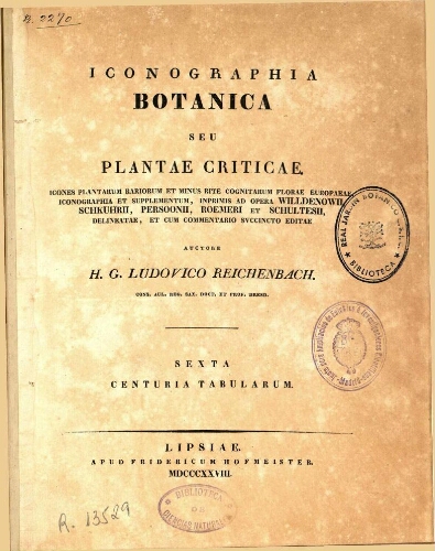 Iconographia botanica seu plantae criticae [...] Sexta centuria tabularum