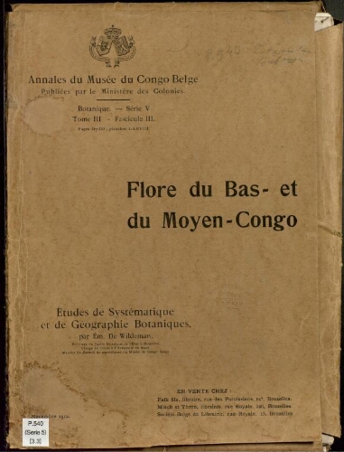 Annales du Musée du Congo (Belge). Série V. Botanique. Tome III -- Fasc. 3