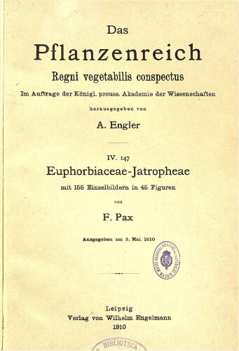 Euphorbiaceae-Jatropheae. In: Engler, Das Pflanzenreich [...] [Heft 42] IV. 147
