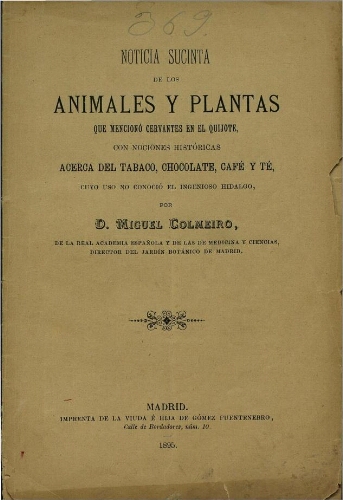 Noticia sucinta de los animales y plantas que mencionó Cervantes en el Quijote