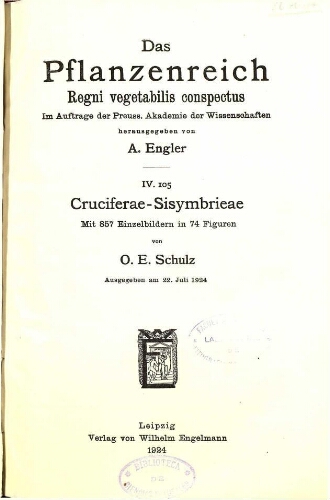 Cruciferae-Sisymbrieae. In: Engler, Das Pflanzenreich [...] [Heft 86] IV. 105