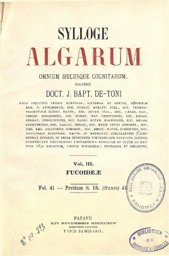 Sylloge algarum [...] Vol. III