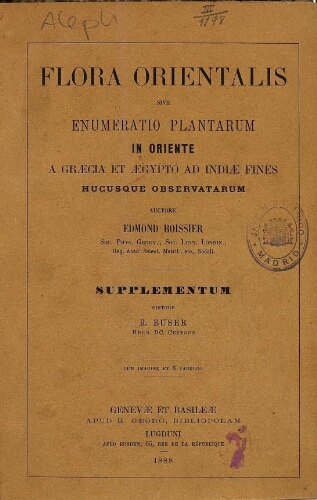 Flora Orientalis [...] Supplementum